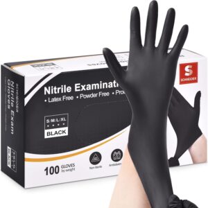 Schneider Nitrile Exam Gloves, 4 Mil Black Gloves Disposable Latex Free Powder Free, Food Safe for Cooking, Food Prep, Clean