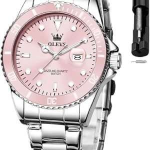 OLEVS Womens Watch Classic Dress Number Female Watches for Ladies Analog Quartz Stainless Steel Waterproof Luminous Day Date Two Tone Easy to Read Wristwatch